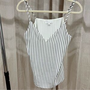 Socialite Scalloped Neck Cami - White with Black Vertical Stripes - US Size S